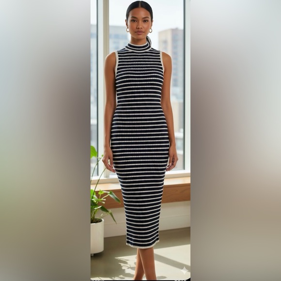 Dresses & Skirts - Ribbed Knit Sleeveless MIDI Dress - Navy & Gray SZ L | Fits Small To Medium